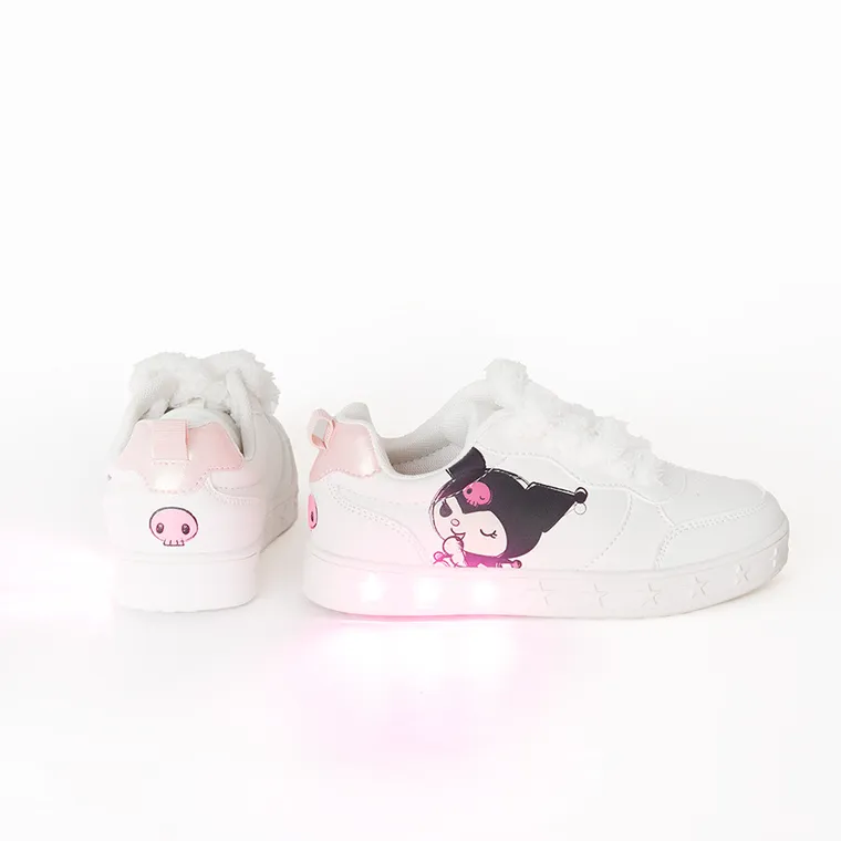 Cool Club, Pantofi sport pentru fete, alb, talpa cu leduri, imprimeu Kuromi