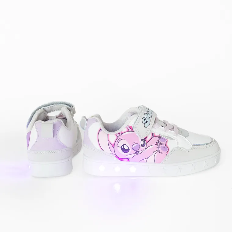Cool Club, Pantofi sport pentru fete, alb, talpa cu leduri, imprimeu Lilo si Stitch