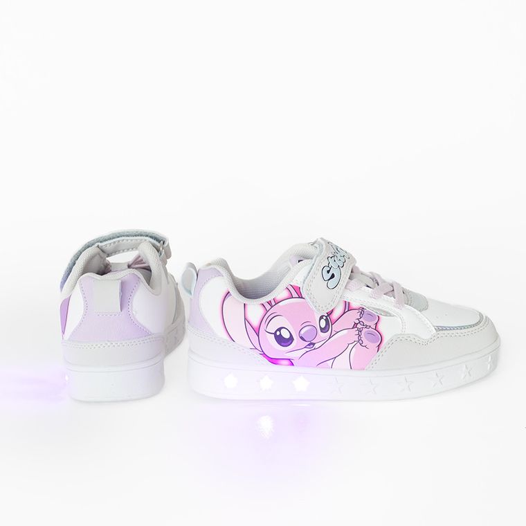 Cool Club, Pantofi sport pentru fete, alb, talpa cu leduri, imprimeu Lilo si Stitch
