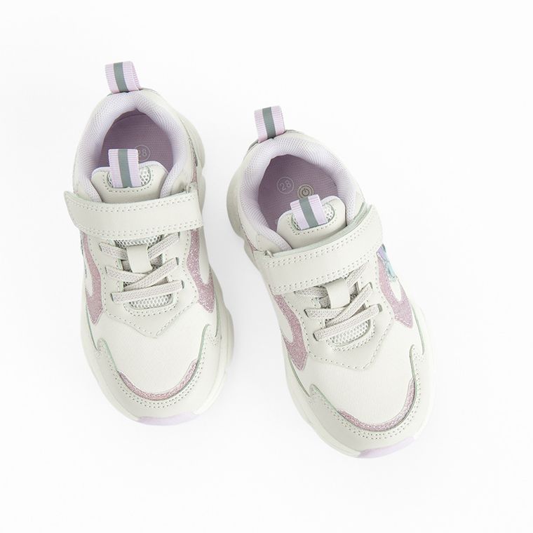 Cool Club, Pantofi sport pentru fete, alb, talpa cu leduri, imprimeu Lilo si Stitch