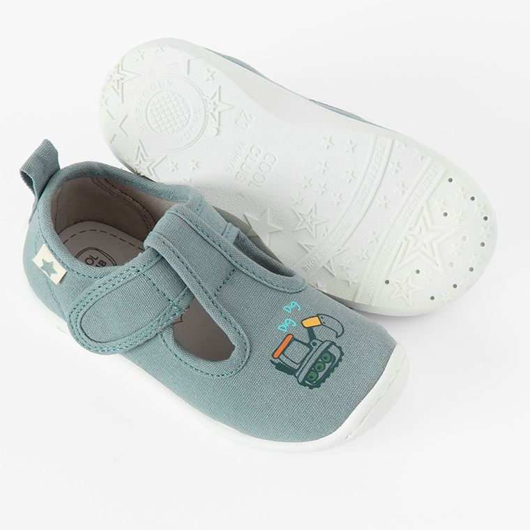 Cool Club, Papuci de casa pentru baieti, gri, imprimeu excavatoare, cu branturi de piele