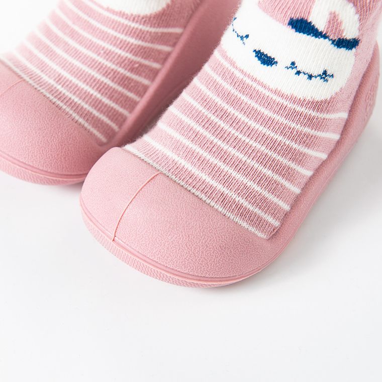 Cool Club, Papuci de casa tip soseta pentru fete, roz, imprimeu iepurasi