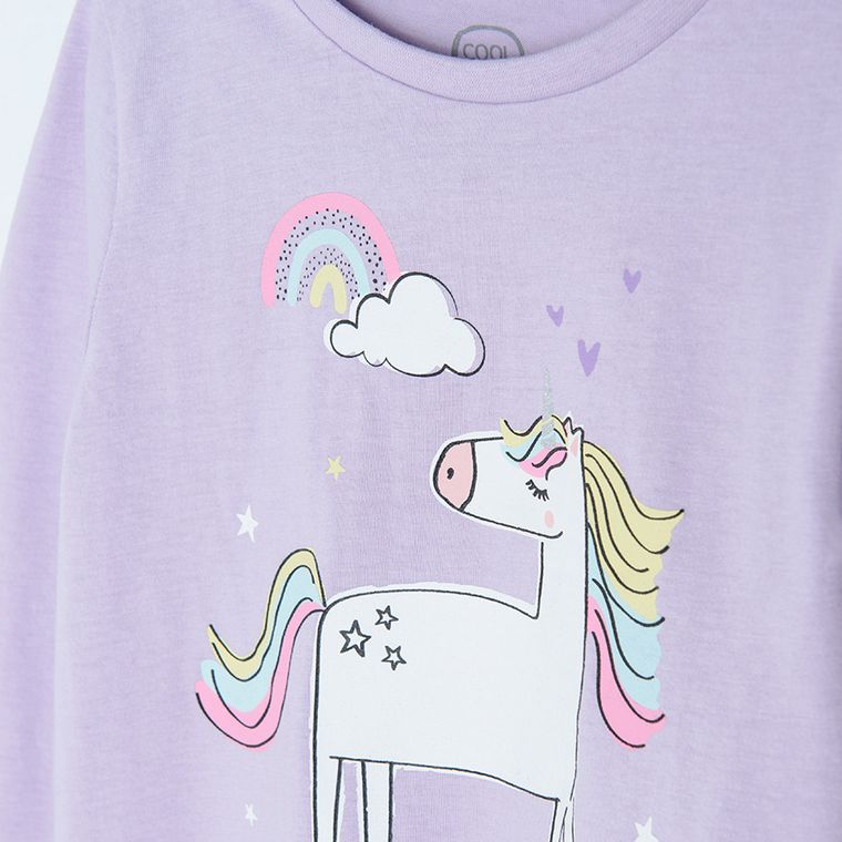 Cool Club, Pijama pentru fete, mov deschis, imprimeu unicorn