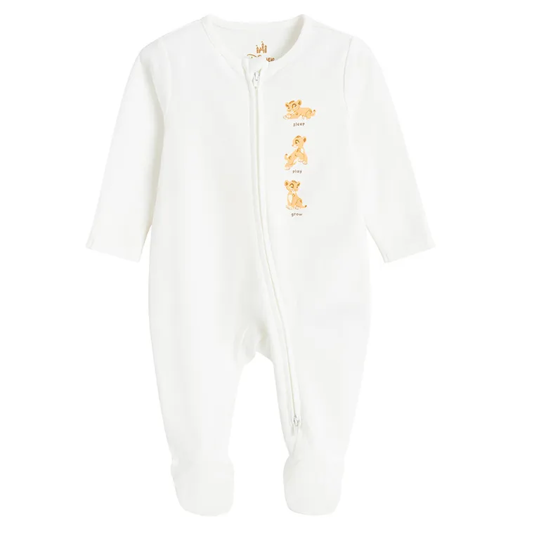 Cool Club, Pijama tip salopeta pentru baieti, alb, imprimeu Lion King, set, 2 buc.