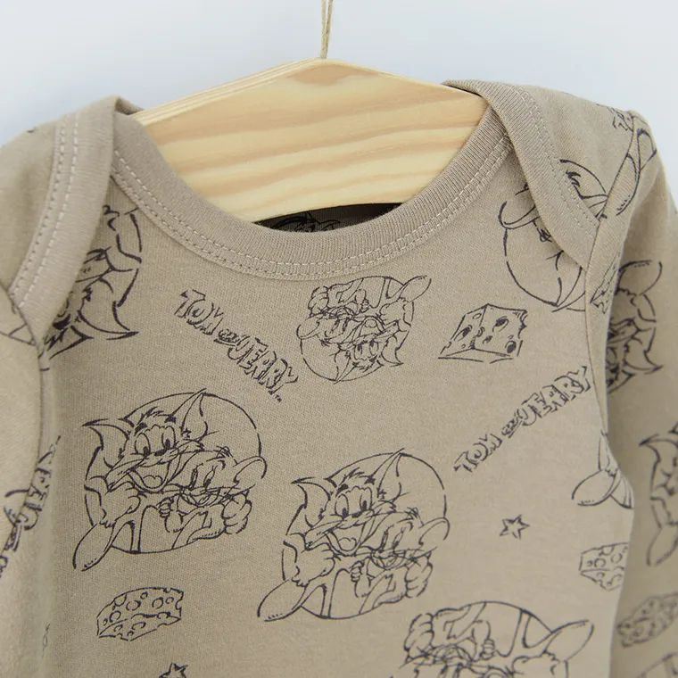 Cool Club, Pijama tip salopeta pentru baieti, maro, gri, imprimeu Tom & Jerry, set 2 buc.