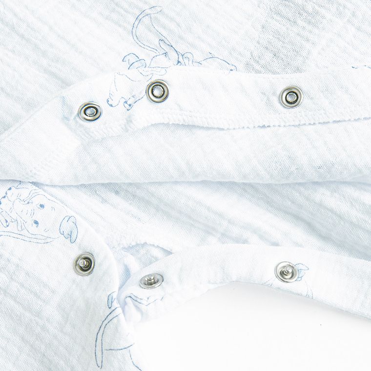 Cool Club, Pijama tip salopeta pentru baieti, muselina, alb, imprimeu Dumbo