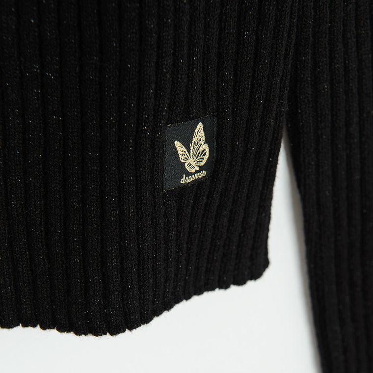 Cool Club, Pulover cu guler inalt pentru fete, din tricot striat, negru