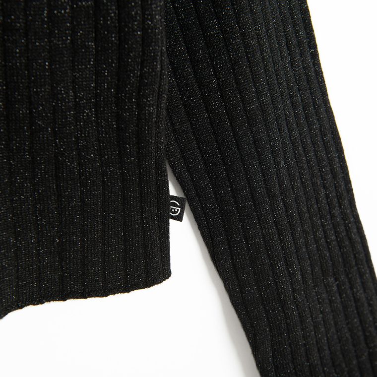 Cool Club, Pulover cu guler inalt pentru fete, din tricot striat, negru
