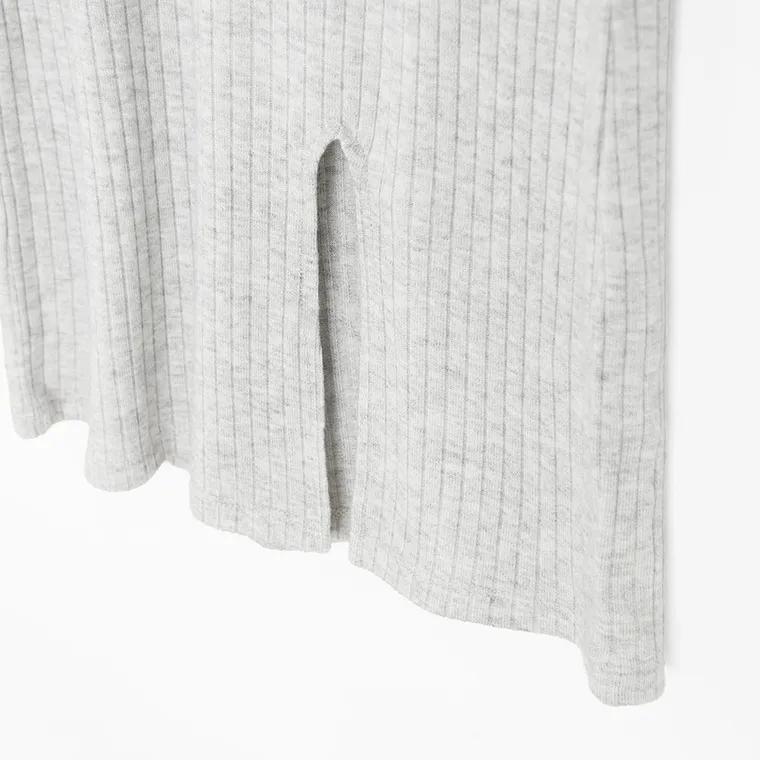 Cool Club, Rochie cu maneca lunga pentru fete, din tricot striat, gri melanj