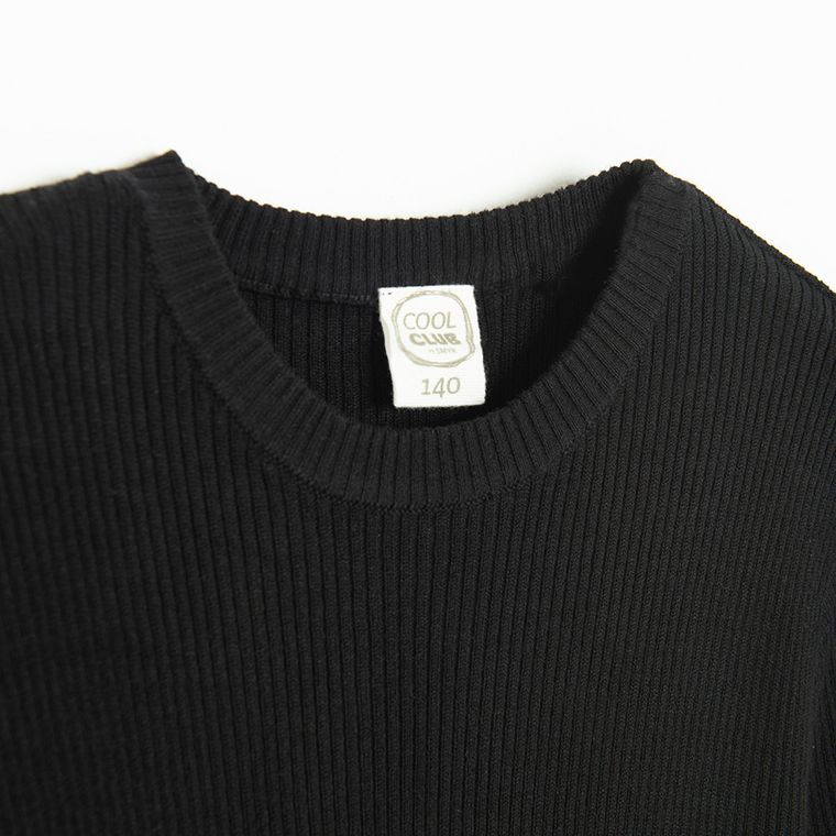 Cool Club, Rochie cu maneca lunga pentru fete, din tricot striat, negru