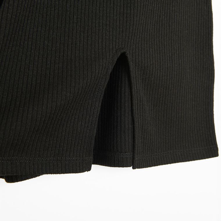 Cool Club, Rochie cu maneca lunga pentru fete, din tricot striat, negru