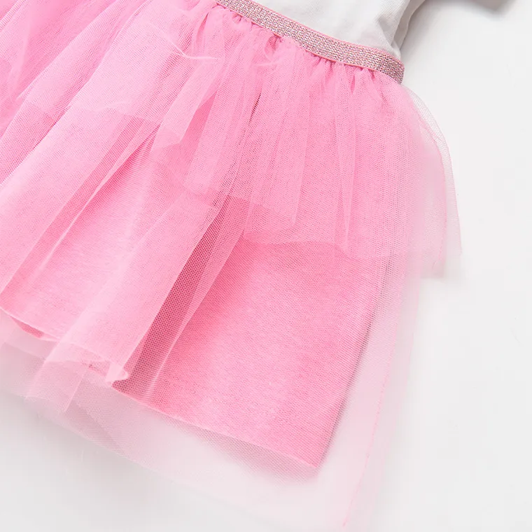 Cool Club, Rochie cu maneca scurta pentru fete, alb-roz, imprimeu flamingo