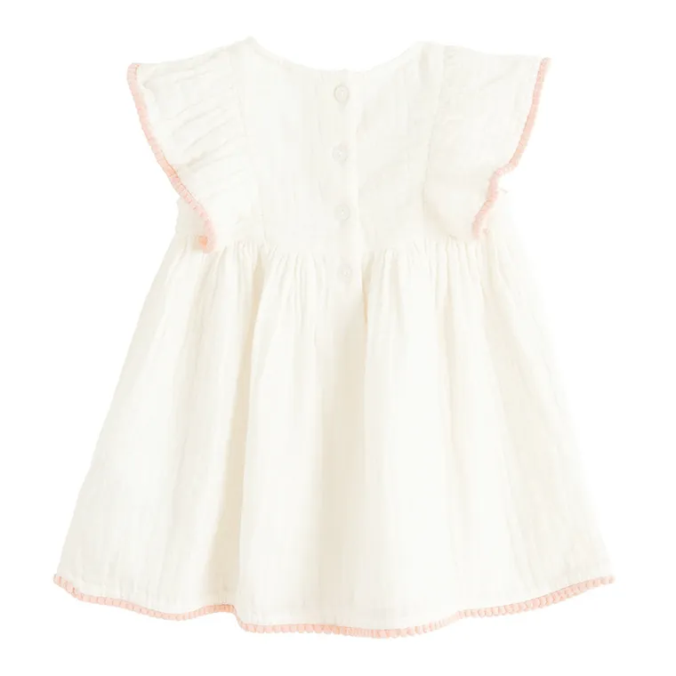 Cool Club, Rochie cu maneca scurta pentru fete, muselina, ecru