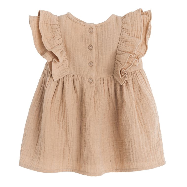 Cool Club, Rochie cu maneca scurta pentru fete, muselina, maro deschis