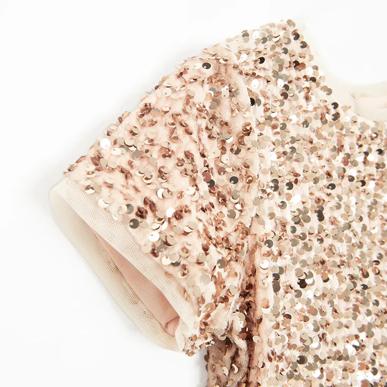 Cool Club, Rochie cu maneca scurta pentru fete, velur, auriu