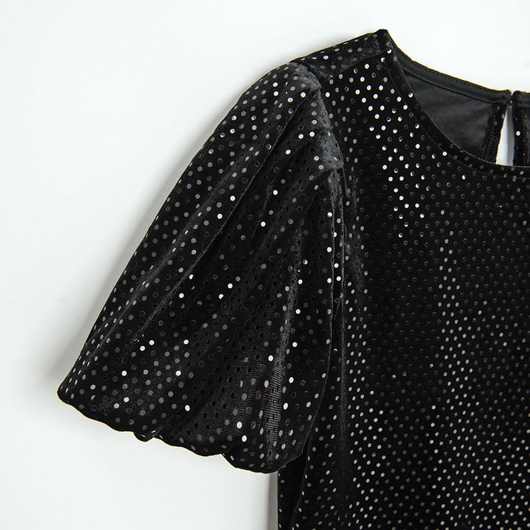 Cool Club, Rochie cu maneca scurta pentru fete, velur, negru