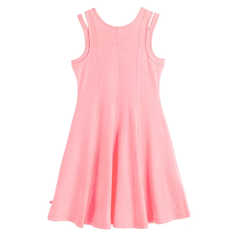 Cool Club, Rochie de tenis fara maneci, din tricot striat, roz fluo