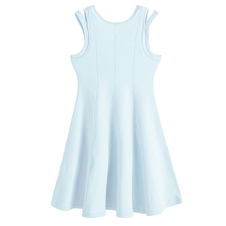 Cool Club, Rochie fara maneci pentru fete, din tricot striat, albastru