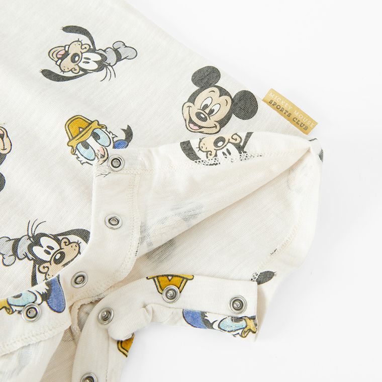 Cool Club, Salopeta rompers pentru baieti, bej, imprimeu Mickey Mouse