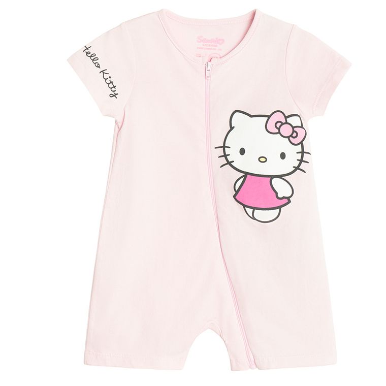Cool Club, Salopeta rompers pentru fete, roz, imprimeu Hello Kitty, set, 2 buc.