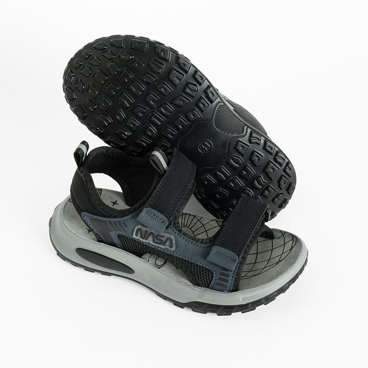 Cool Club, Sandale pentru baieti, negru, brant din piele, imprimeu NASA