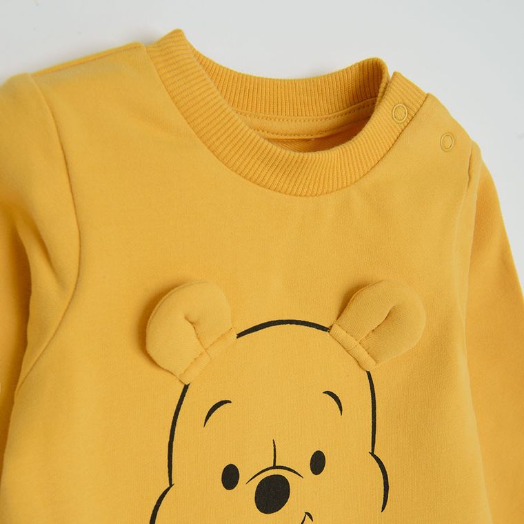 Cool Club, Set pentru baieti, Pijama tip salopeta, Caciula, gri-galben, imprimeu Winnie the Pooh