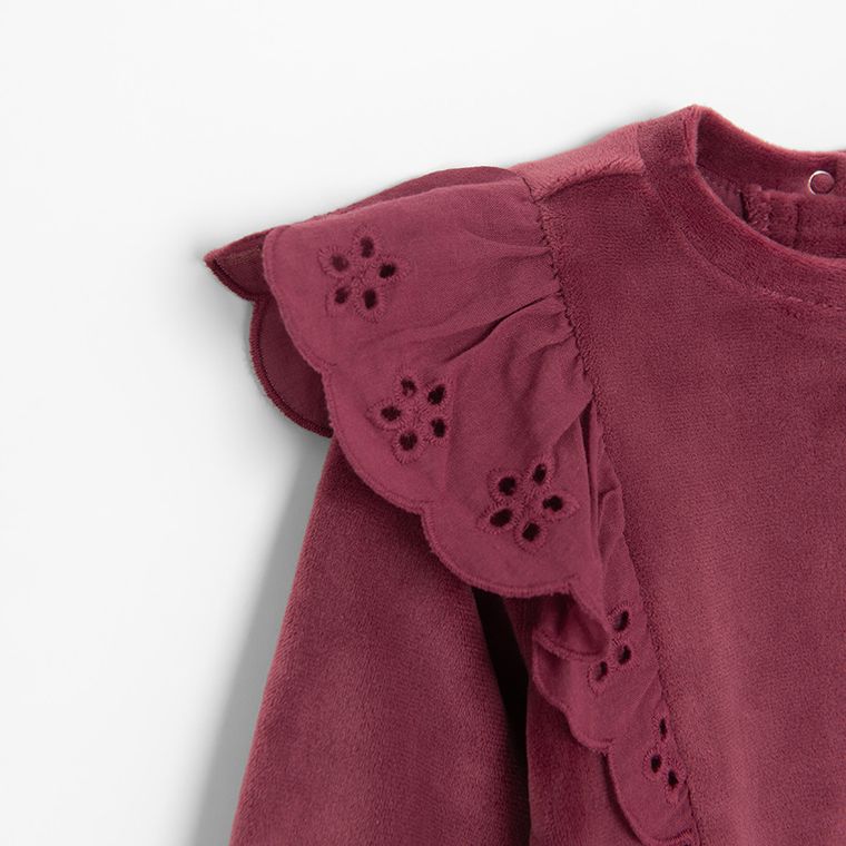 Cool Club, Set pentru fete, Bluza, Colanti, din tricot striat, velur, burgundia