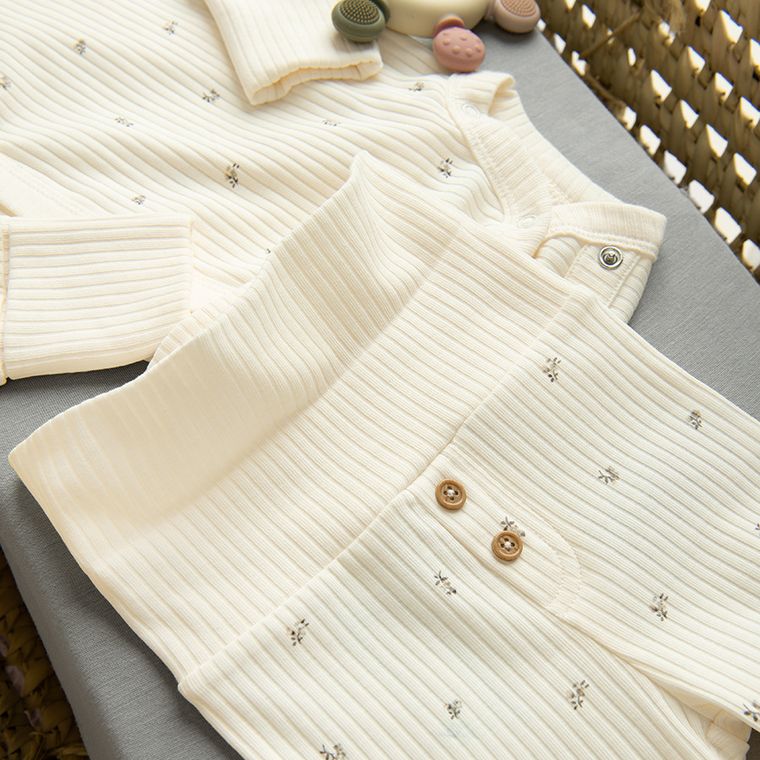 Cool Club, Set pentru fete, Body cu maneca lunga, Pantaloni fara botosei, din tricot striat, ecru