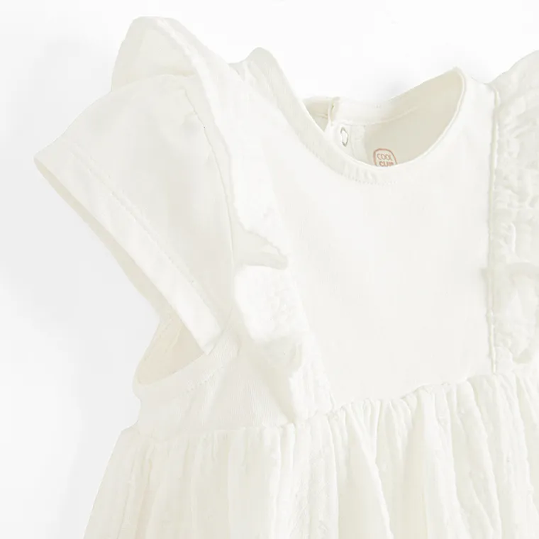 Cool Club, Set pentru fete, Body-rochie cu maneca scurta, Palarie, muselina, alb