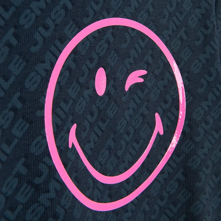 Cool Club, Set pentru fete, Tricou, Colanti scurti, din tricot striat, negru, imprimeu SmileWorld