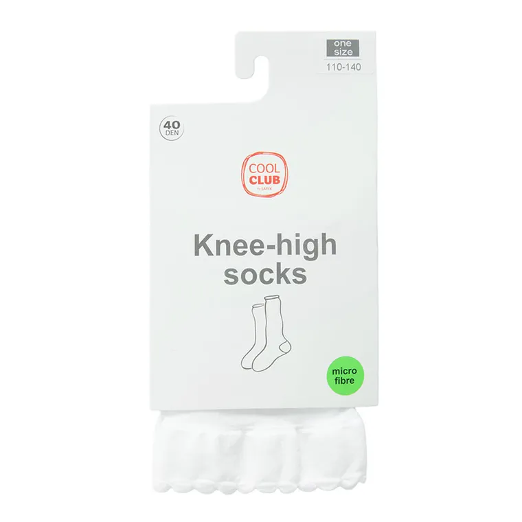 Cool Club, Sosete peste genunchi pentru fete, alb, 40 DEN, microfibra