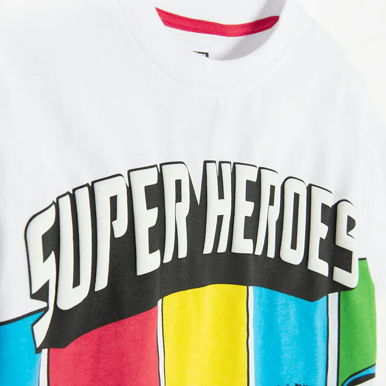 Cool Club, Tricou pentru baieti, alb, imprimeu Marvel Super Heroes