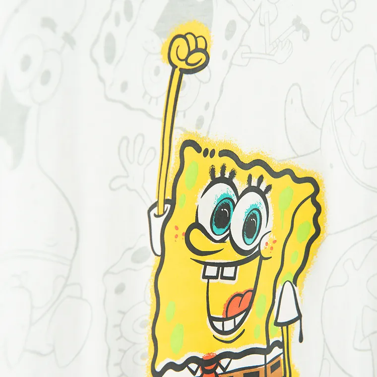 Cool Club, Tricou pentru baieti, alb, imprimeu SpongeBob