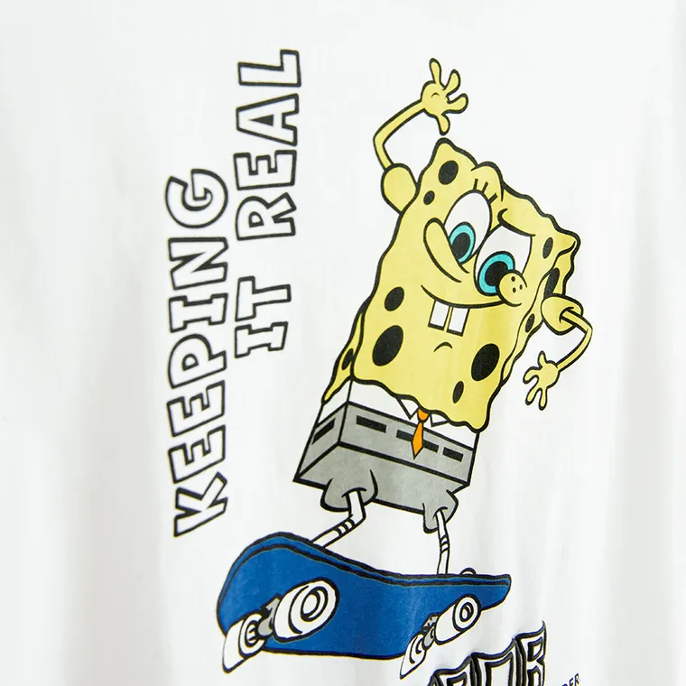 Cool Club, Tricou pentru baieti, alb, imprimeu SpongeBob