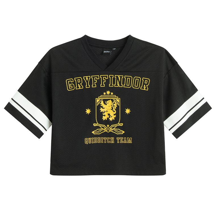 Cool Club, Tricou pentru fete, crop top, negru, imprimeu Harry Potter