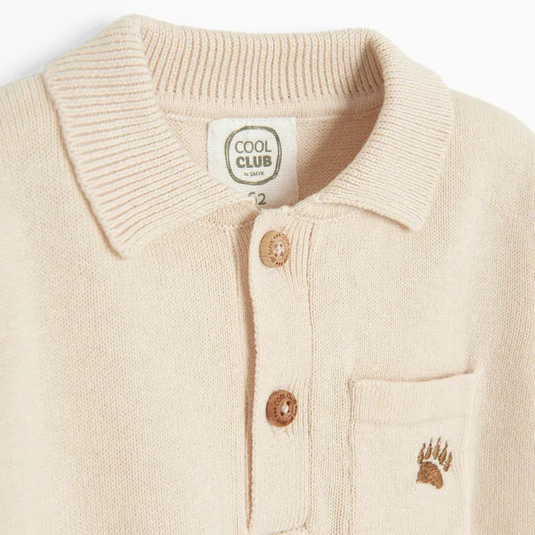Cool Club, Tricou polo cu maneca lunga pentru baieti, din tricot, bej