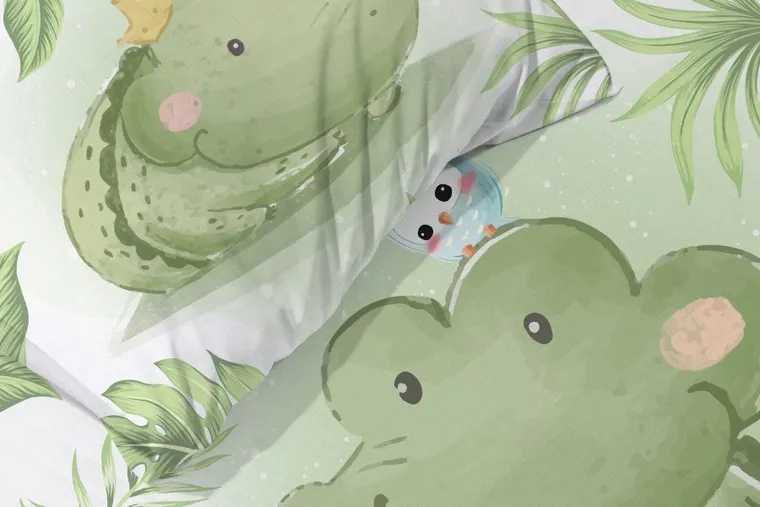 Crocodil, set lenjerie de pat single, din bumbac, 100-135 cm