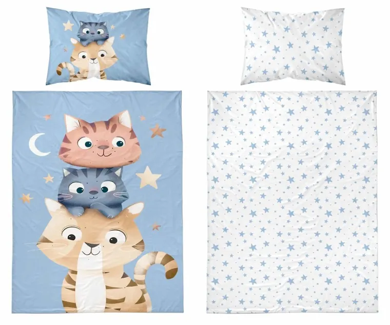 Detexpol, Pisoi, set lenjerie de pat single, din bumbac, niebieski, 100-135 cm