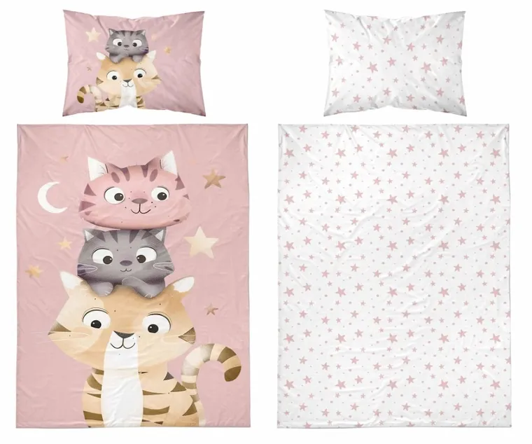 Detexpol, Pisoi, set lenjerie de pat single, din bumbac, różowy, 100-135 cm