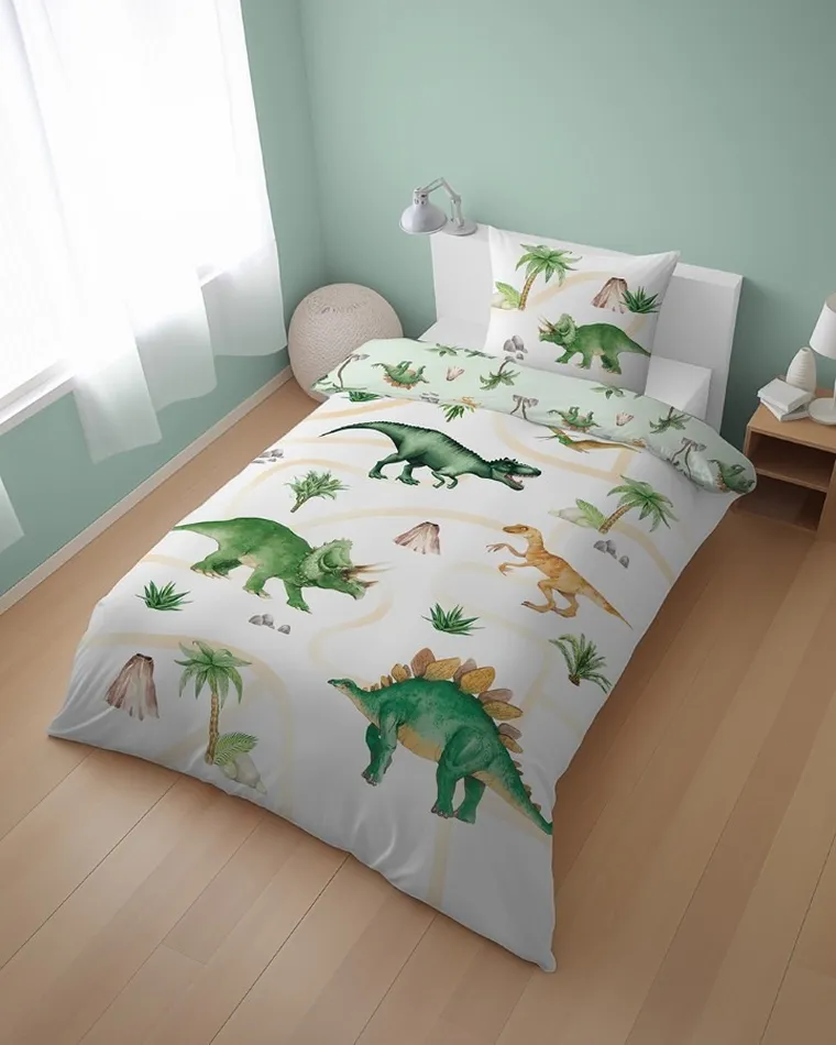Dinozauri, set lenjerie de pat single, 140-200 cm