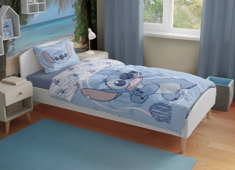 Disney, Stitch, set lenjerie de pat single, din bumbac, 160-200 cm