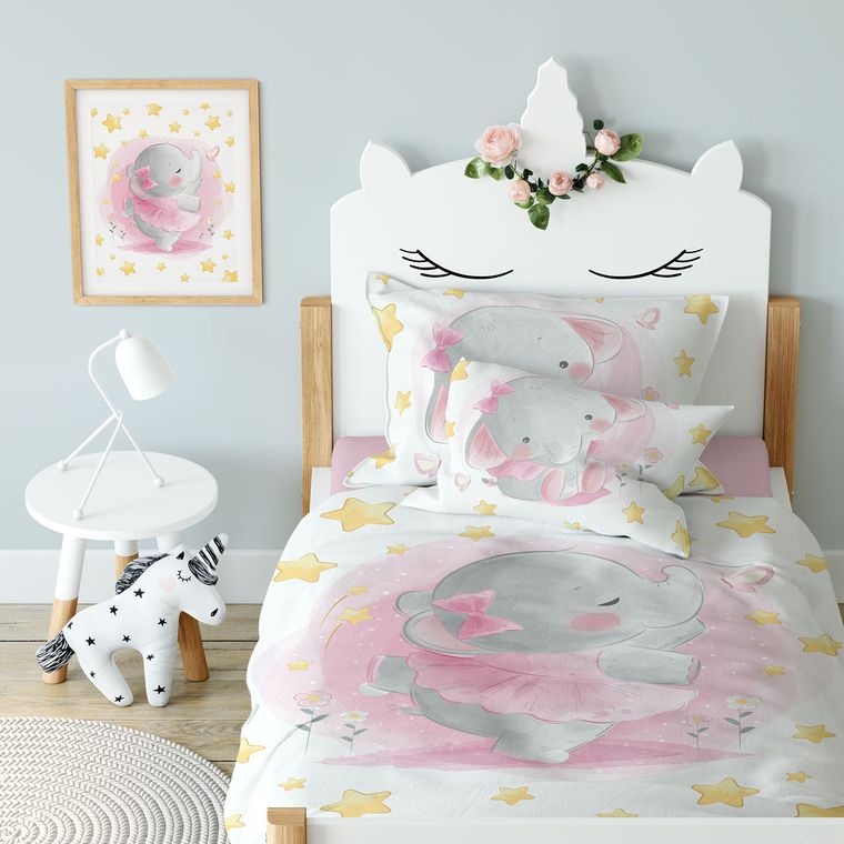 Elefant, set lenjerie de pat single, 100-135 cm