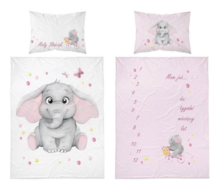 Elefant, set lenjerie de pat single, roz, 100-135 cm