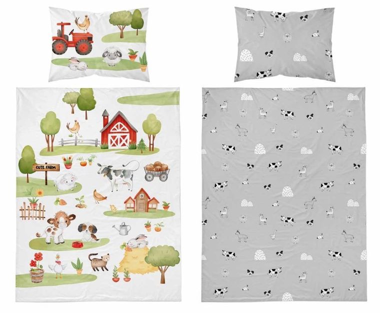 Ferma, set lenjerie de pat single, gri, 90-120 cm
