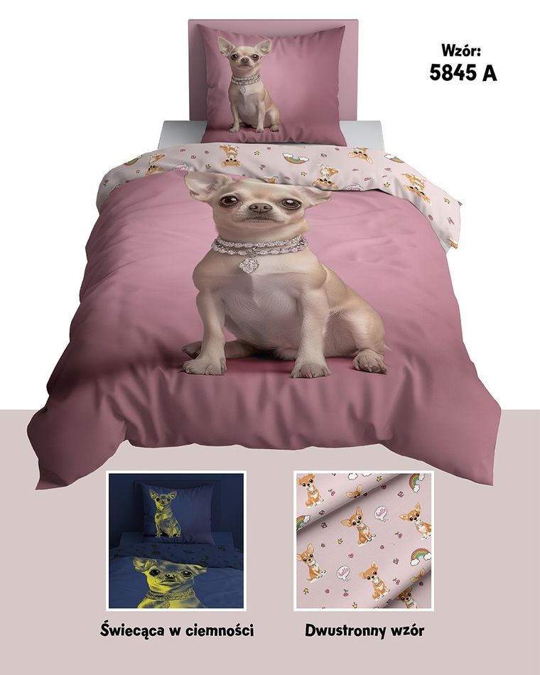 Fluo, set de lenjerie de pat pentru tineri, 140-200 cm + 70-80 cm, Dogs