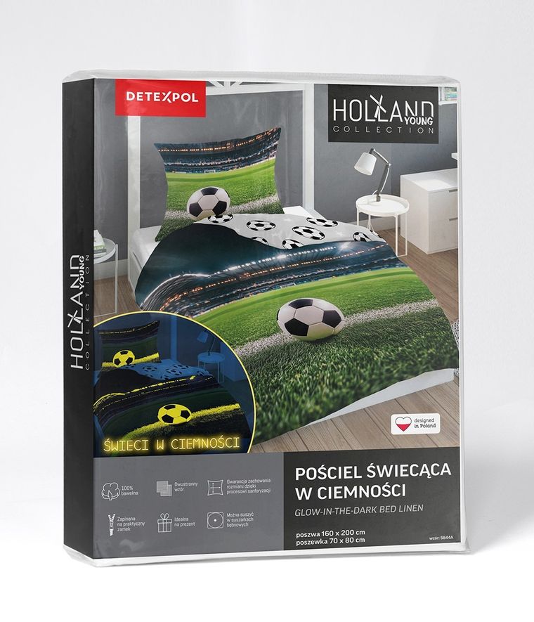 Fluo, set de lenjerie de pat pentru tineri, 160-200 cm + 70-80 cm, Football