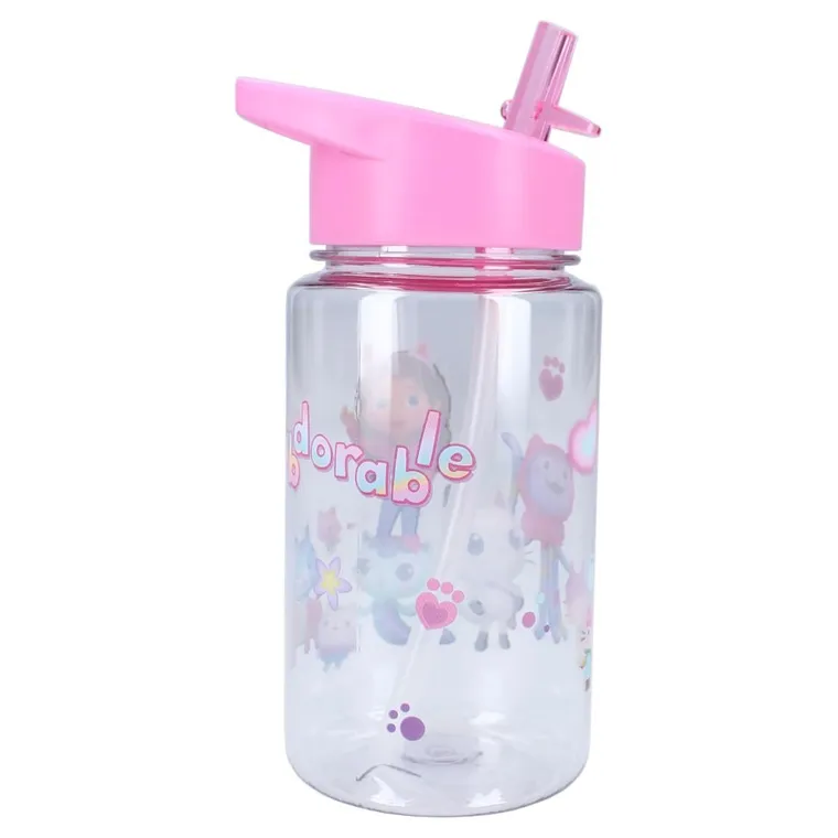 Gabby's Dollhouse, Drink Up, sticla da apa cu pai, roz, 450 ml
