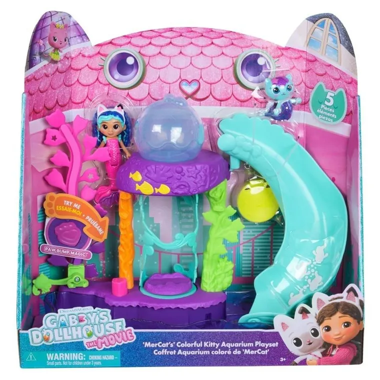 Gabby's Dollhouse Movie, MerCat's Colorful Kitty Aquarium, set de joaca cu 2 figurine