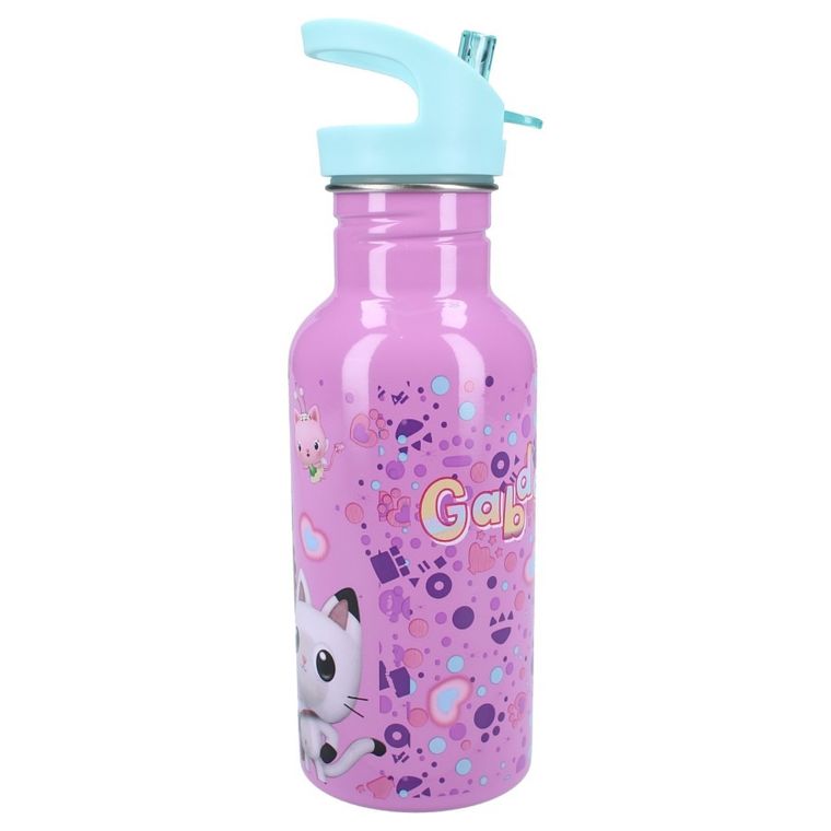 Gabby's Dollhouse, Take a sip, sticla da apa cu pai, roz, 500 ml