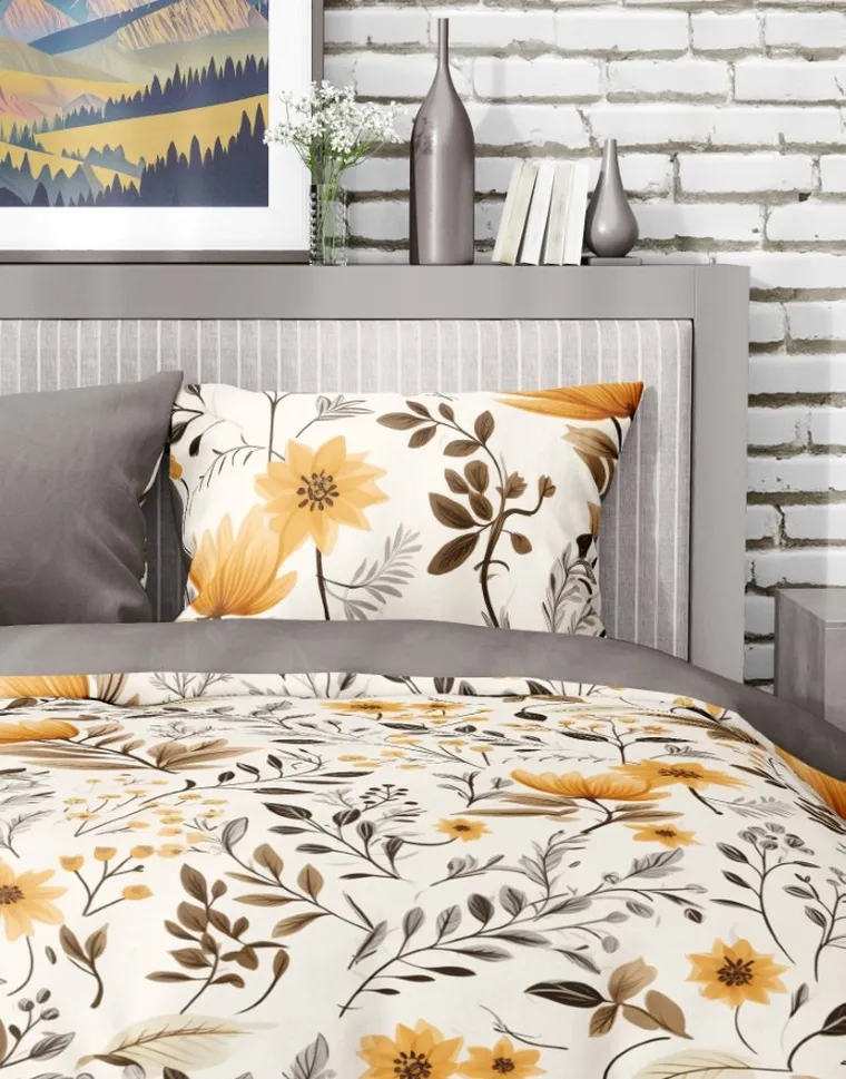 Gusto, Crizantema, set lenjerie de pat single, din bumbac, 140-200 cm